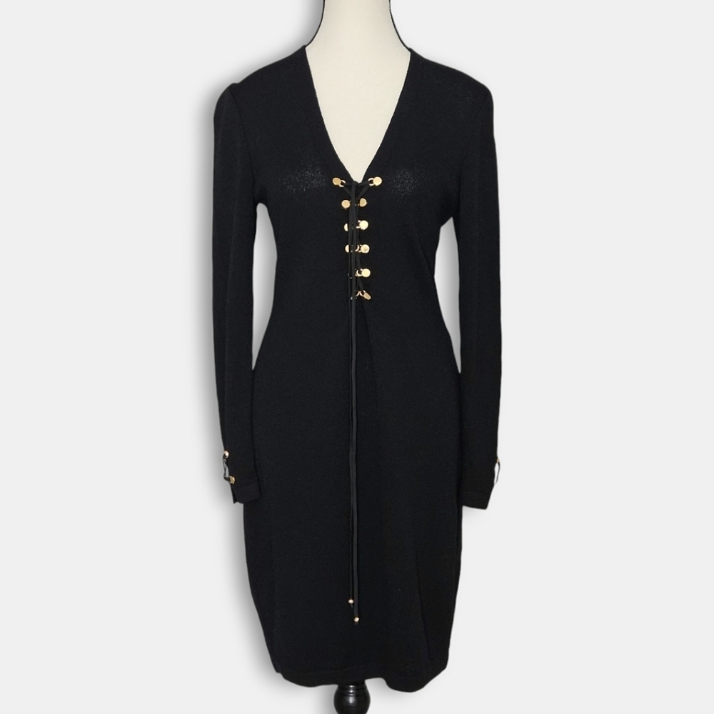 St. John Collection Santana Knit Vintage Long Sleeve Black Wool Dress Size 4